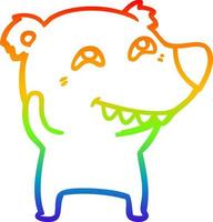 rainbow gradient line drawing cartoon bear showing teeth vector