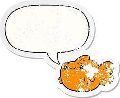 cartoon fish and speech bubble distressed sticker vector