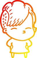 warm gradient line drawing cartoon squinting girl vector
