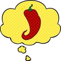 cartoon chili pepper and thought bubble in comic book style vector