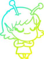 cold gradient line drawing smiling alien girl cartoon vector