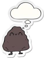 cartoon rock and thought bubble as a printed sticker vector