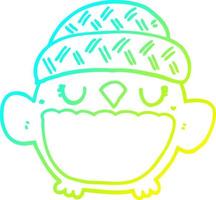 cold gradient line drawing cute cartoon owl in hat vector