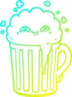 cold gradient line drawing happy cartoon mug of beer vector