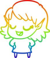 rainbow gradient line drawing happy cartoon elf girl vector