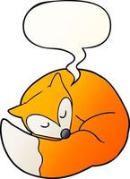 cartoon sleeping fox and speech bubble in smooth gradient style vector