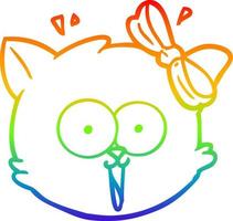 rainbow gradient line drawing cartoon surprised cat face vector