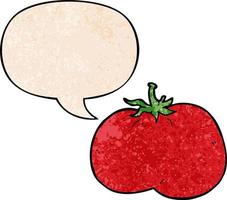 cartoon tomato and speech bubble in retro texture style vector