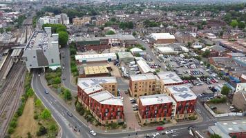 High Angle Aerial footage of Train Tracks at Central Luton City Station of England UK video