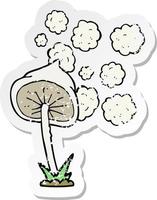 retro distressed sticker of a cartoon mushroom vector