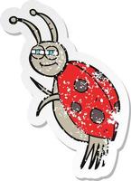 retro distressed sticker of a cartoon ladybug vector