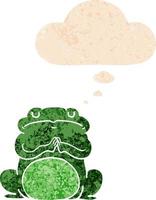 cartoon arrogant frog and thought bubble in retro textured style vector