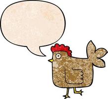 cartoon chicken and speech bubble in retro texture style vector