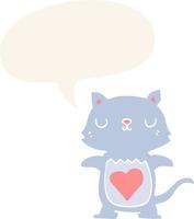 cute cartoon cat and speech bubble in retro style vector