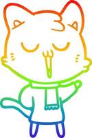 rainbow gradient line drawing cartoon cat singing vector