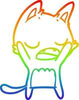 rainbow gradient line drawing cartoon yawning cat vector