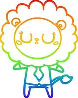 rainbow gradient line drawing cartoon lion in business clothes vector