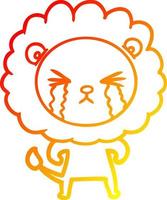 warm gradient line drawing cartoon crying lion vector