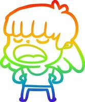 rainbow gradient line drawing cartoon woman talking loudly vector