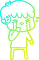 cold gradient line drawing cartoon boy crying vector