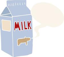 cartoon milk carton and speech bubble in retro style vector