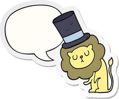 cute cartoon lion wearing top hat and speech bubble sticker vector