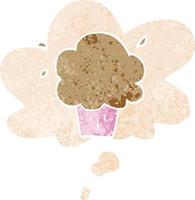 cartoon cupcake and thought bubble in retro textured style vector