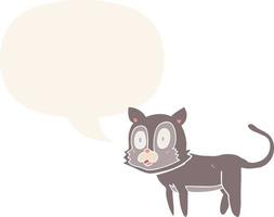 gato de dibujos animados feliz y burbuja del habla en estilo retro vector