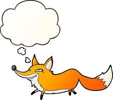 cartoon sly fox and thought bubble in smooth gradient style vector