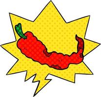 cartoon chili pepper and speech bubble in comic book style