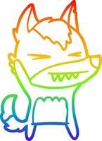 dibujo de línea de gradiente de arco iris dibujos animados de lobo enojado vector