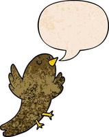 cartoon bird and speech bubble in retro texture style vector