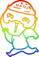 rainbow gradient line drawing cartoon happy bearded man vector