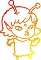warm gradient line drawing pretty cartoon alien girl vector