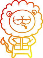 warm gradient line drawing cartoon bored lion with present vector