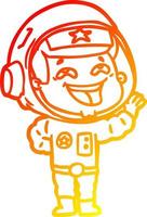 cálido gradiente línea dibujo dibujos animados riendo astronauta vector