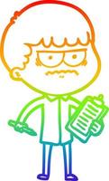 rainbow gradient line drawing cartoon annoyed man vector