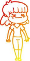 warm gradient line drawing cartoon angry girl vector