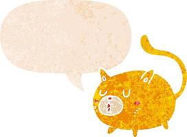 cartoon happy cat and speech bubble in retro textured style vector