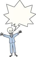 esqueleto de dibujos animados en pijama y burbuja del habla vector