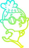 cold gradient line drawing cartoon woman wearing glasses vector