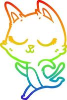 dibujo de línea de gradiente de arco iris gato de dibujos animados tranquilo vector