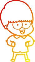 warm gradient line drawing happy cartoon boy vector