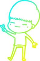 cold gradient line drawing cartoon smug boy vector