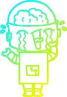 cold gradient line drawing cartoon crying robot vector