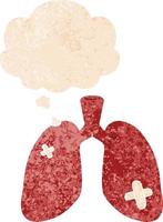 cartoon repaired lungs and thought bubble in retro textured style vector