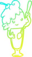 cold gradient line drawing ice cream soda girl vector