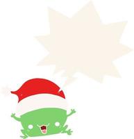 cute cartoon christmas frog and speech bubble in retro style vector