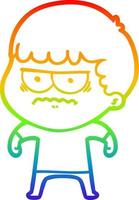 rainbow gradient line drawing cartoon annoyed man vector