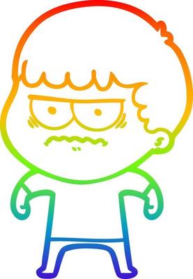 rainbow gradient line drawing cartoon annoyed man